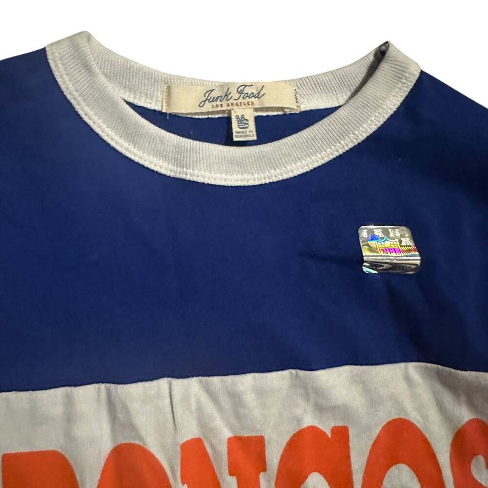 Women's Denver Broncos Royal/Orange Color Block Racer Long Sleeve T-Shirt-S - Picture 2 of 6